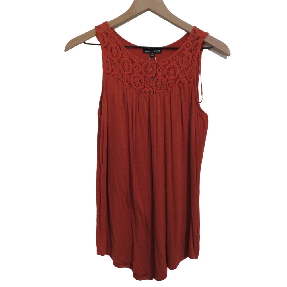 RXB Womens Sz M Rust Orange Boho Lace Top Sleeveless Crochet Detail Flowy